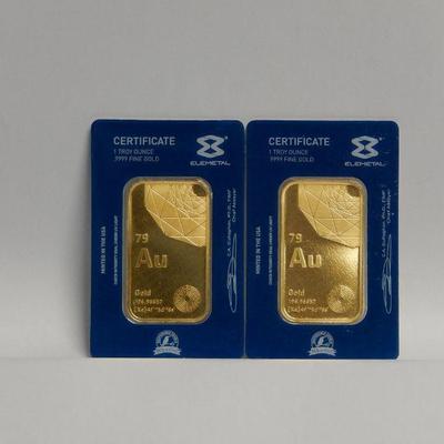 Lot 88: (2) Elemetal 1 Troy Ounce Gold Bars.
