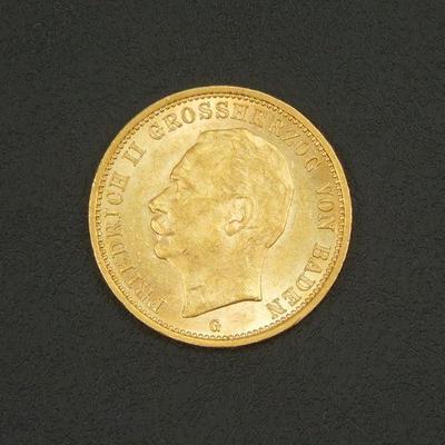 Lot 58: 1911G Germany Friedrich II 20 Mark Gold Coin.
