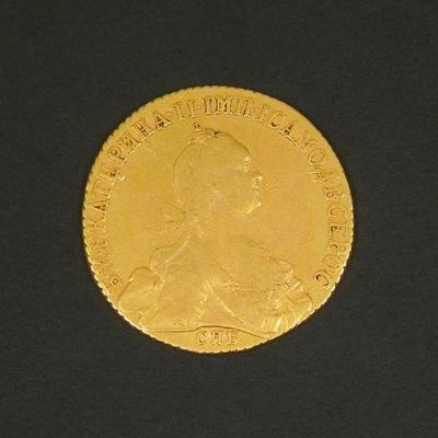 Lot 64: 1773 Russia Catherine II 10 Ruble Gold Coin.
