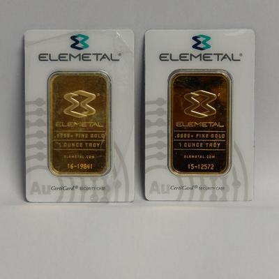 LOT 101: (3) Elemetal  1 Troy Ounce Gold Bars.
