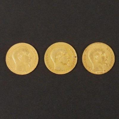 LOT 139: (3) France Napolean III 20 Franc Gold Coins.