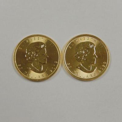 Lot 80: (2) Canada $50 Maple Leaf Gold Coins. 2019 & 2020.
