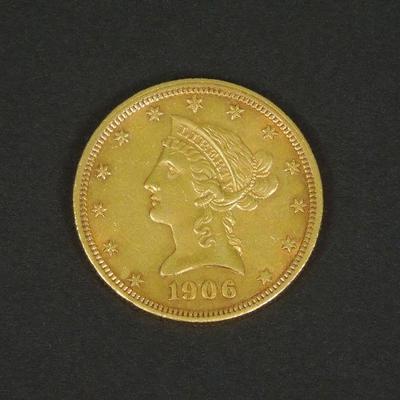 Lot 51: 1906-D Liberty Head $10 Gold Coin.
