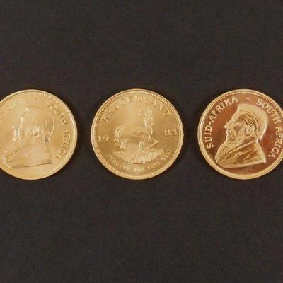 LOT 134: (3) South African 1 oz. Gold Krugerrands.