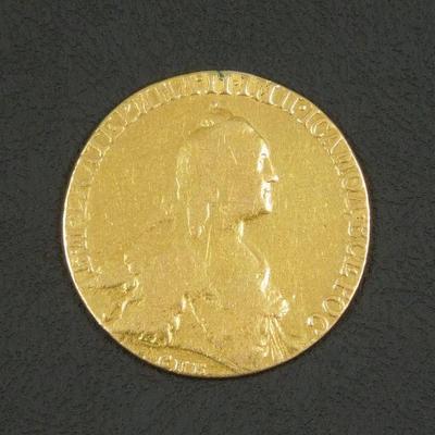 Lot 62: 1766 Russia Catherine II 10 Ruble Gold Coin.
