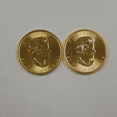 Lot 34: 2019 & 2020 Canada $50 Maple Leaf Gold Coins.
