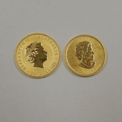 Lot 35: 2011 Canada $50 & 2018 Australia $100 Gold Coins.
