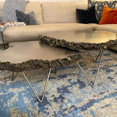 Stonecast Lava rock coffee table with stainless steel top