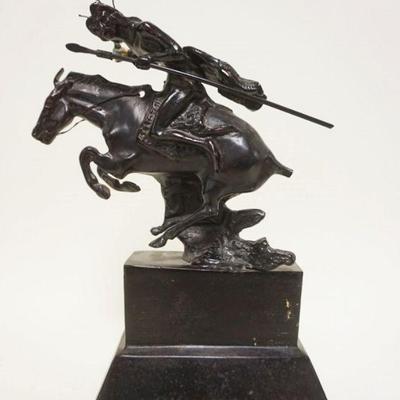 1074	DECORATIVE CAST METAL INDIAN WARRIOR ON MARBLE BASE, APPROXIMATELY 4 IN X 7 IN X 11 IN HIGH
