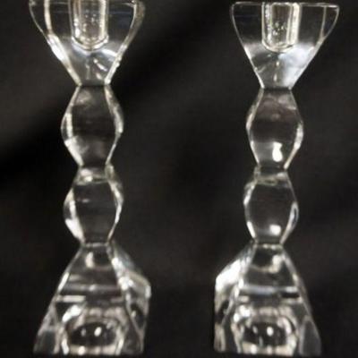 1180	PAIR OF LICHT CRYSTAL GERMAN CANDLESTICKS, APPROXIMATELY 7 3/4 IN HIGH
