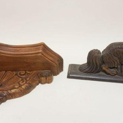1078	2 ASIAN FOO DOGS, CARVED WOODEN FOO DOG & SHELF FOO DOG, APPROXIMATELY 3 IN X 15 IN X 9 IN HIGH
