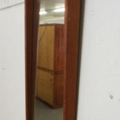 1187	MID CENTURY MODERN HANGING DANISH MIRROR BY MUNCHNER ZIER, APPROXIMATELY 18 1/4 IN X 41 IN

