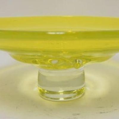 1174	ART GLASS COMPOTE VASELINE TO CLEAR, APPROXIMATELY 12 IN X 5 IN HIGH
