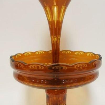 1159	DARK AMBER EPERGNE CUT TO LIGHT AMBER, APPROXIMATELY 15 1/4 IN HIGH
