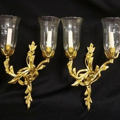 1088	PAIR OF BRASS DOUBLE CANDLE WALL SCONCES W/HURRICANE SHADES, APPROXIMATELY 20 IN
