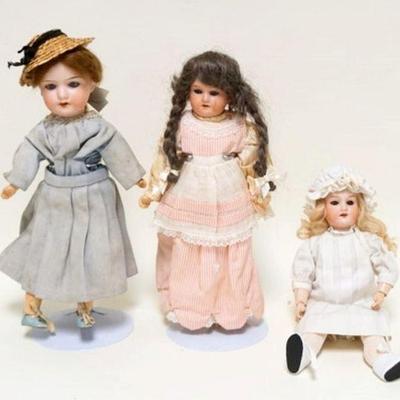 1010	3 ANTIQUE GERMAN BISQUE HEAD DOLLS, ARMAND MARSEILLI, TALLEST IS APPROXIMATELY 12 IN HIGH
