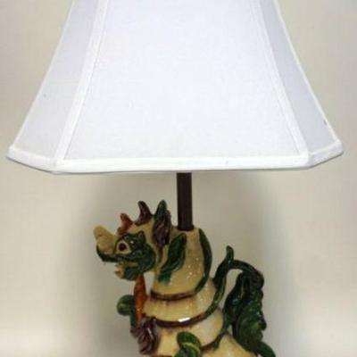 1156	ASIAN POTTERY DRAGON LAMP, APPROXIMATELY 29 IN HIGH OVERALL
