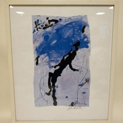 1142	FRAMED ABSTRACT PRINT SIGNED SCHUMACHER, APPROXIMATELY 25 IN X 3 IN OVERALL
