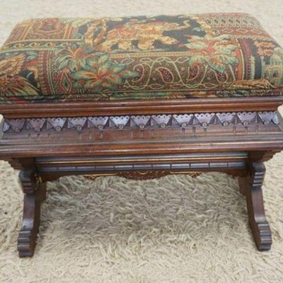 1199	ANTIQUE SMALL VICTORIAN BENCH/STOOL WITH UPHOLSTERED LIFT TOP COMPARTMENT, APPROXIMATELY 22 IN X 12 IN X 17 IN HIGH
