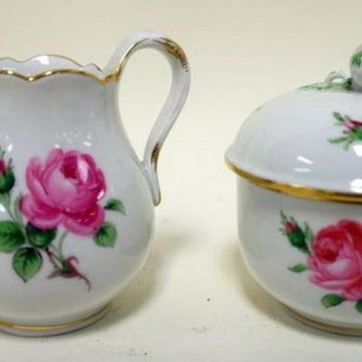 1119	MEISSEN MINIATURE CREAMER & COVERED SUGAR, APPROXIMATELY 3 IN HIGH
