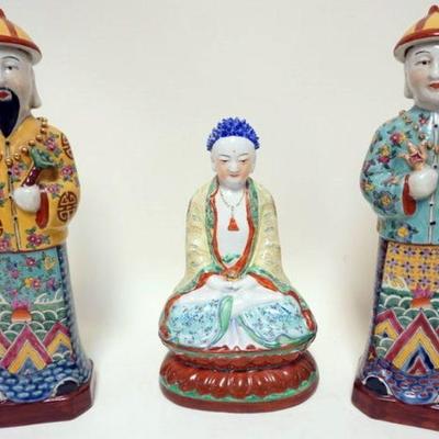 1155	GROUP OF 3 CONTEMPORARY PORCELAIN ASIAN FIGURES, LARGEST IS APPROXIMATELY 14 IN HIGH
