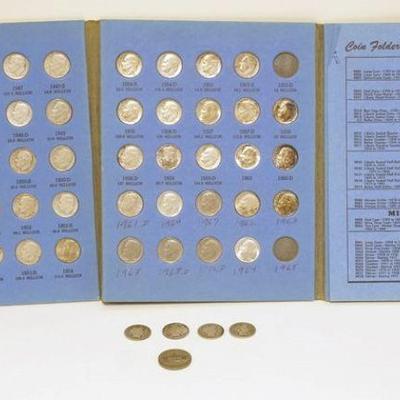 1036	SILVER US COIN LOT INCLUDES PARTIAL BOOK W/ROOSEVELT DIMES, 1946-1963 DIMES IN BOOK, 4 BARBER DIMES 1907, 1910, 1911, 1916, PLUS ONE...