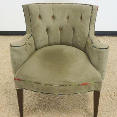 1201	UPHOLSTERED TUFTED BACK CHAIR WITH BEADED TRIM AND BEADED PEACOCKS ON BACK
