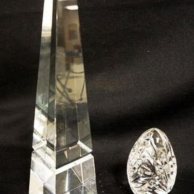 1062	LOT WATERFORD 10 IN OBELISK & CRYSTAL ROJALKA PAPERWEIGHT

