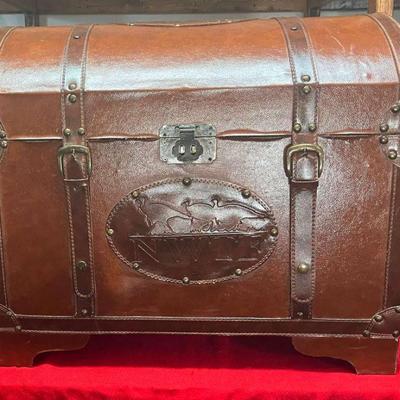 Leather Covered National Wild Turkey Foundation Box
This is NOT an antique trunk. This is a wooden box covered with leather and was made...
