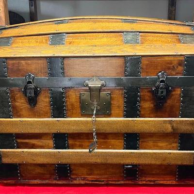1870's Camel Back Featuring Charles Taylor Bolts
This trunk would be known as a Camel Back trunk. It has a brass Star lock on it...