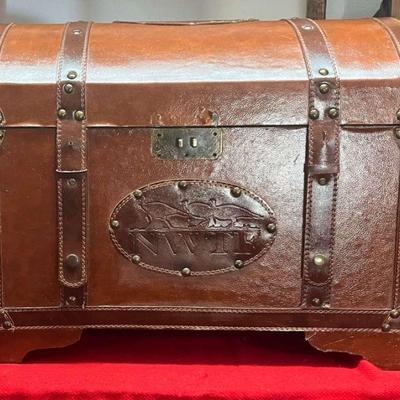 Leather Covered National Wild Turkey Foundation Box 2
This is NOT an antique trunk. This is a wooden box covered with leather and was...