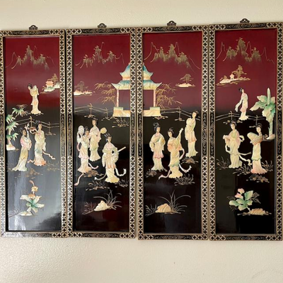 Vintage 4 panels mother of pearls Inlay Chinese Art Frame