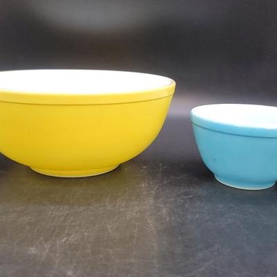 (2) Vintage Yellow & Blue by Pyrex Mixing Bowls