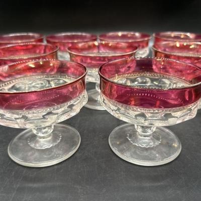 (9) King's Crown Cranberry Flashed Sherbet Glasses