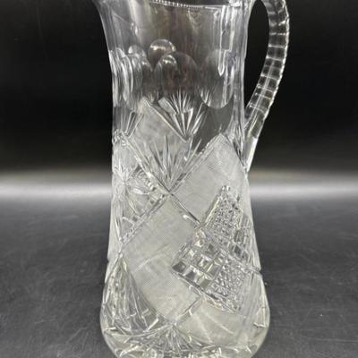 Vintage Crystal 11in Pitcher w/ Applied Handle
