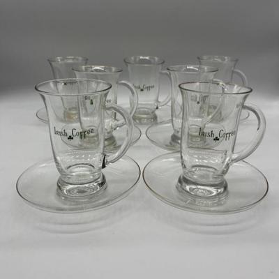 (14) Glass Irish Coffee Mugs & Saucers, 7 Sets