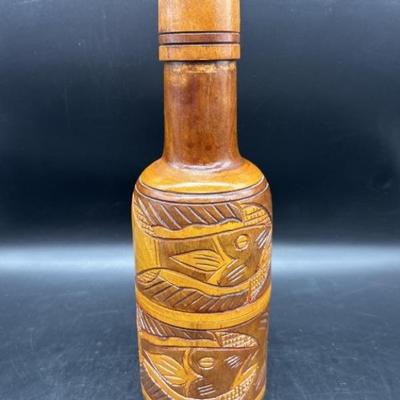 Carved Wood Inuit Totem Style Decanter Bottle