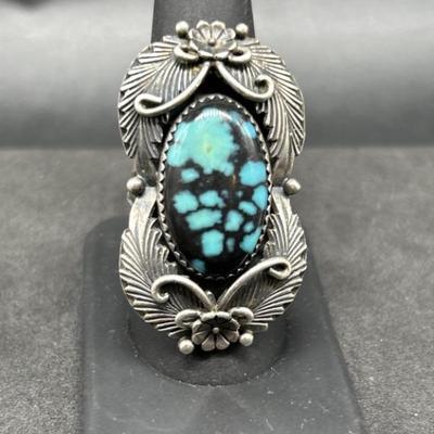 Navajo Sterling and Turquoise Ring 
 Size 8.5