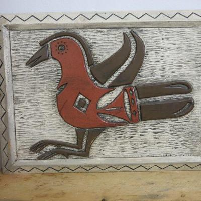 Tony Trujillo And Dick Latka Relief Carved Panel Crow