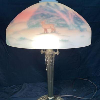 Reverse Painted Forest Scene Lamp by Mary Lou

