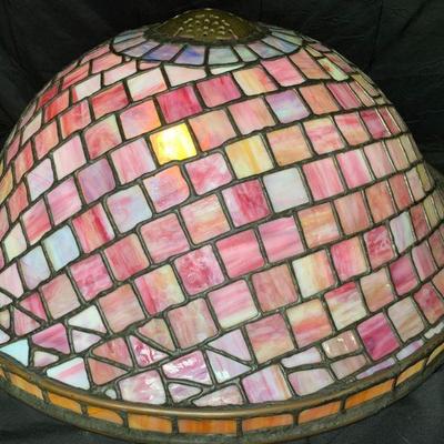 Pink & White Handmade Leaded Glass Shade
