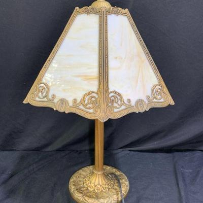 Antique White & Beige Slag Glass Lamp
