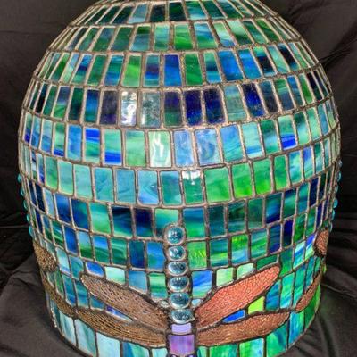Large Blue & Green Dragonfly Leaded Glass Shade
