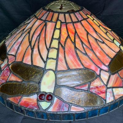 Pink & Earth Tone Dragonfly Leaded Glass shade
