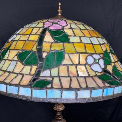 Pink & White Flower Motif Leaded Glass Shade
