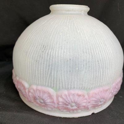 Vintage Frosted Reverse Painted Pink Flower Shade
