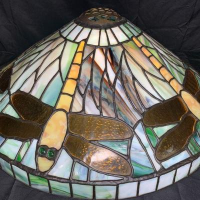 White, Green & Tan Dragonfly Stained Glass Shade
