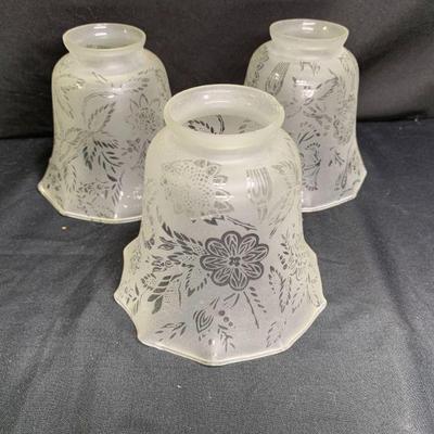 3 Antique Etched Glass Fluted Shades
