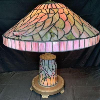Pink & Green Leaded Glass Lamp
