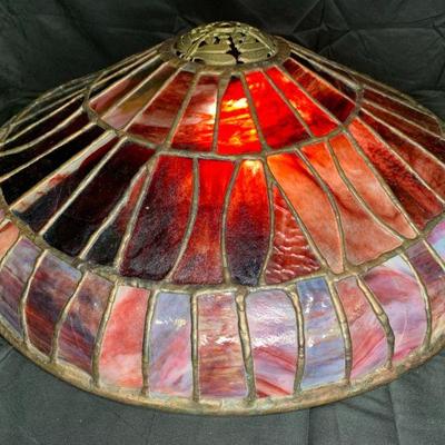 Red Stained Leaded Glass Shade signed Pasquine
